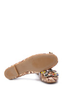 Women's Leather Snakeskin Patterned Stone Ballerinas | Derimod