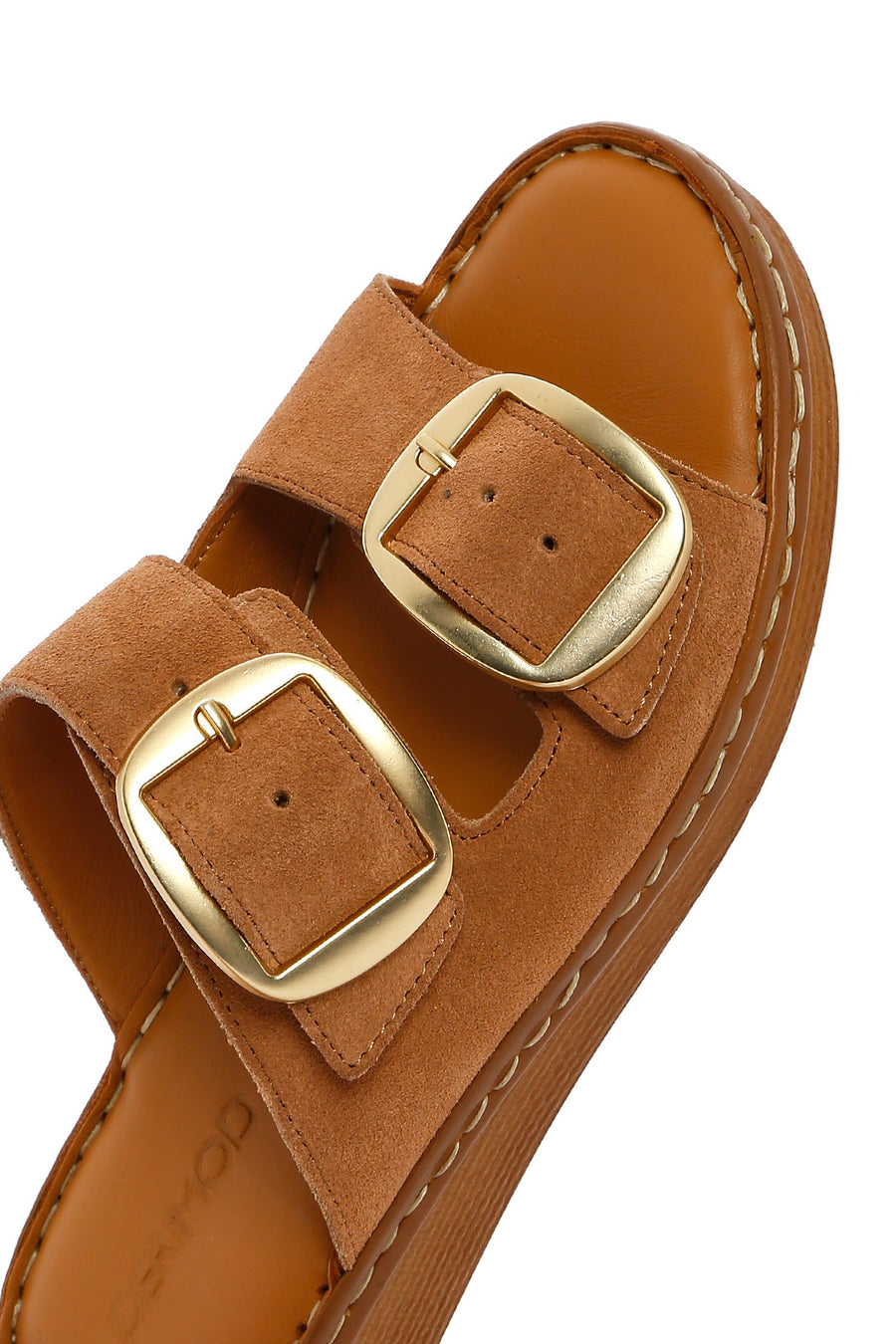 Women's Tan Buckle Suede Leather Comfort Slippers