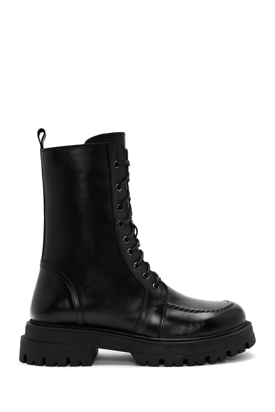 Woman Black Lace-Up Zipper Detail Leather Postal Boots 25WFD180618 | Derimod
