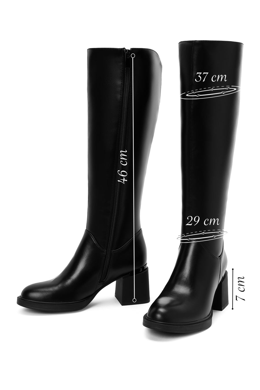 Woman Black Zip Closure Chunky-Heel Boot