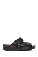 Woman Black Double Banded Leather Comfort Slippers | Derimod
