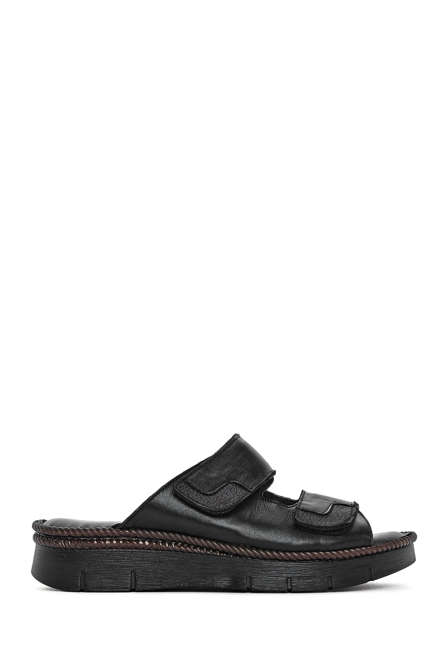 Woman Black Double Banded Leather Comfort Slippers 25SFD320918 | Derimod