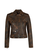 Newage Woman Brown Slim-Fit Biker Leather Jacket | Derimod