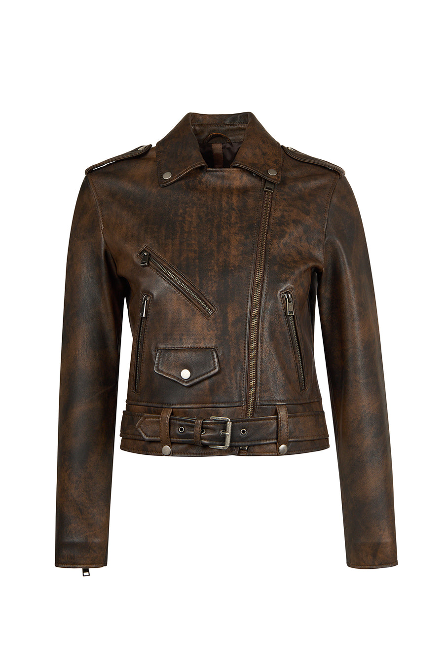 Newage Woman Brown Slim-Fit Biker Leather Jacket