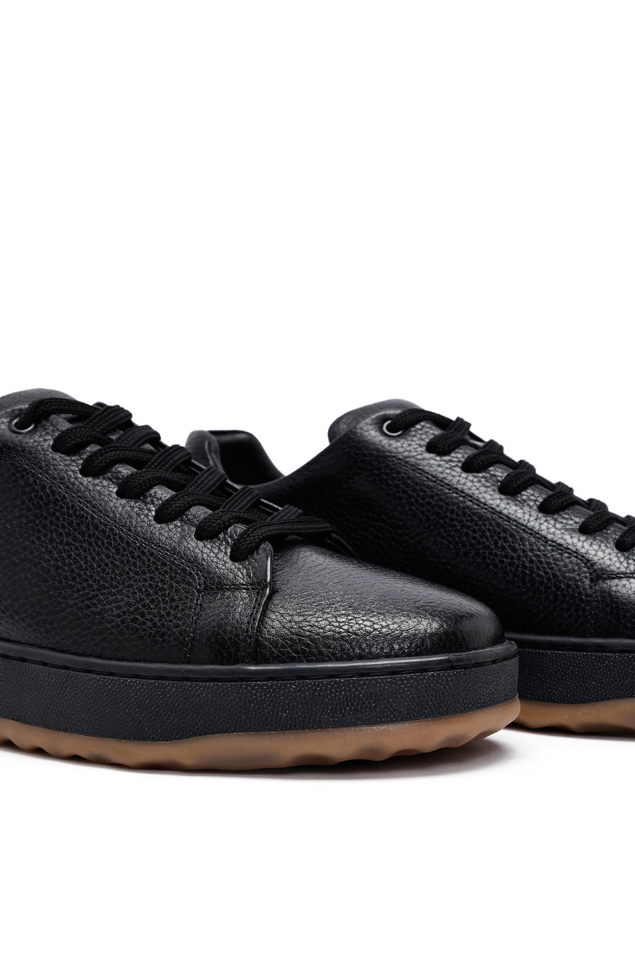 Erkek Siyah Bağcıklı Deri Sneaker