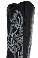 Women's Black Patterned Leather Cowboy Boots | Derimod
