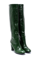 Women's Leather Crocodile Patterned Heeled Boots | Derimod