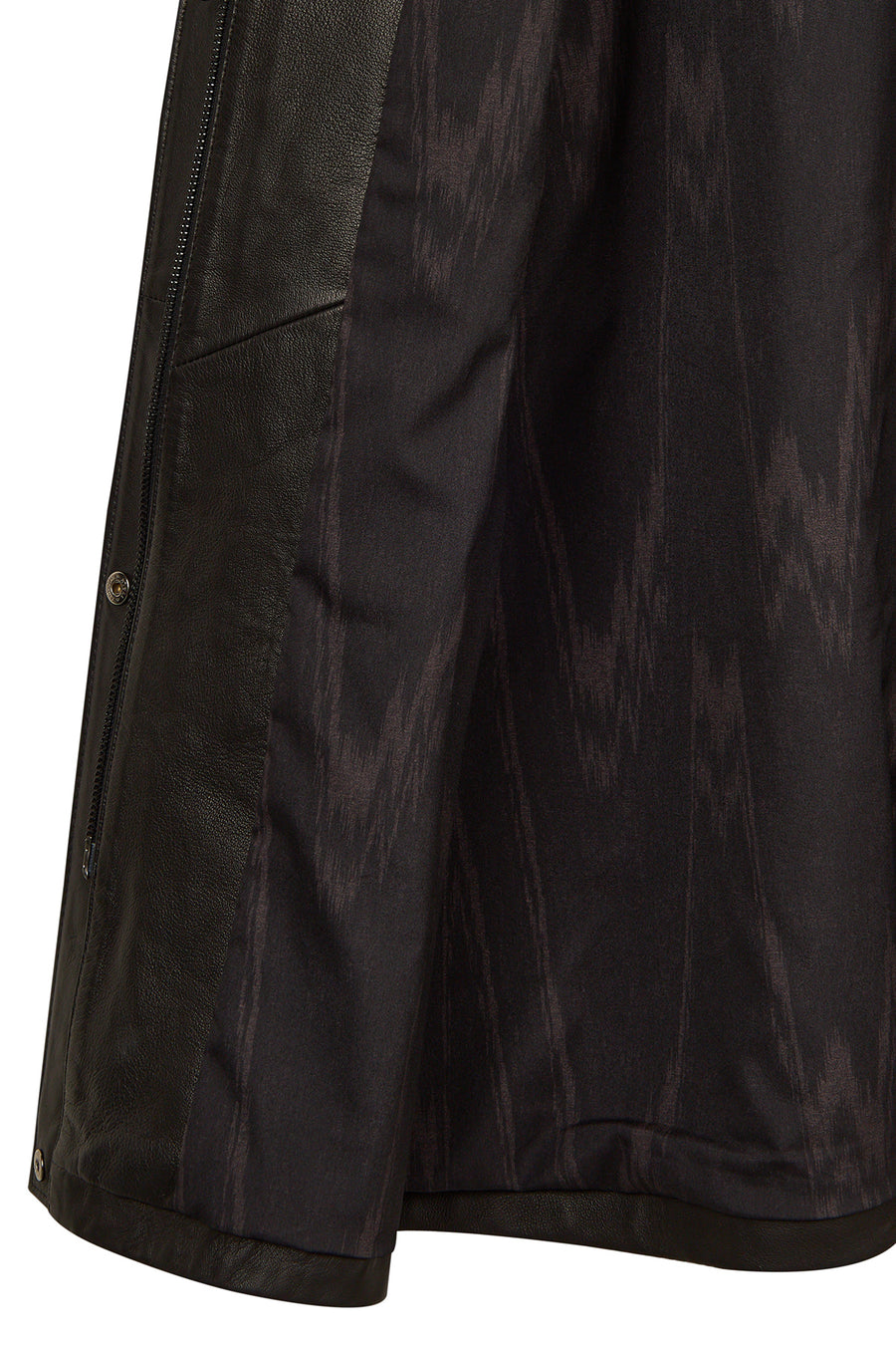 Adele Woman Black A-Line Hooded Fur Collar Leather Overcoat