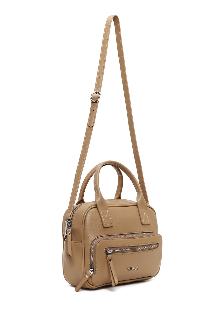 Woman Beige Long-Strap Shoulder Bag