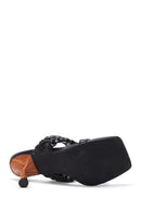 Women's Black Braided Heeled Slippers | Derimod