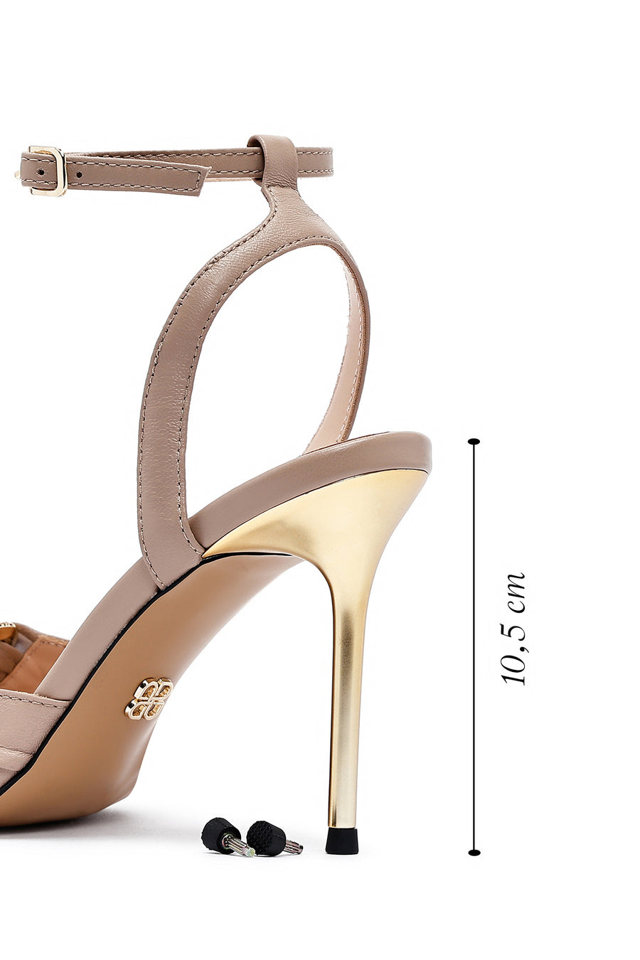Women's Beige Ankle Buckle Thin Heel Leather Sandals
