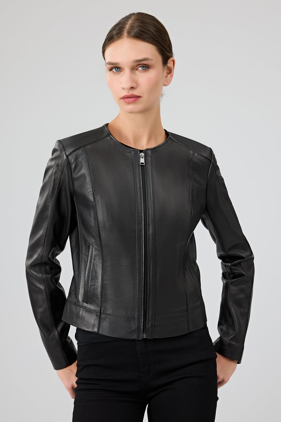 Flora Kadın Siyah Slim Kısa Deri Ceket 25SGD5300U4 | Derimod