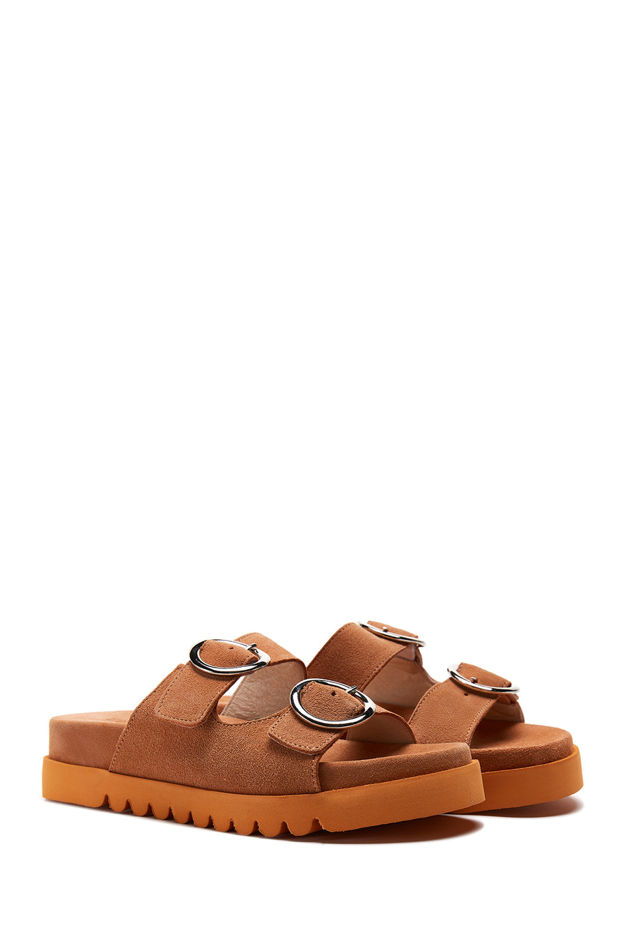 Women's Leather Suede Double Buckle Slippers