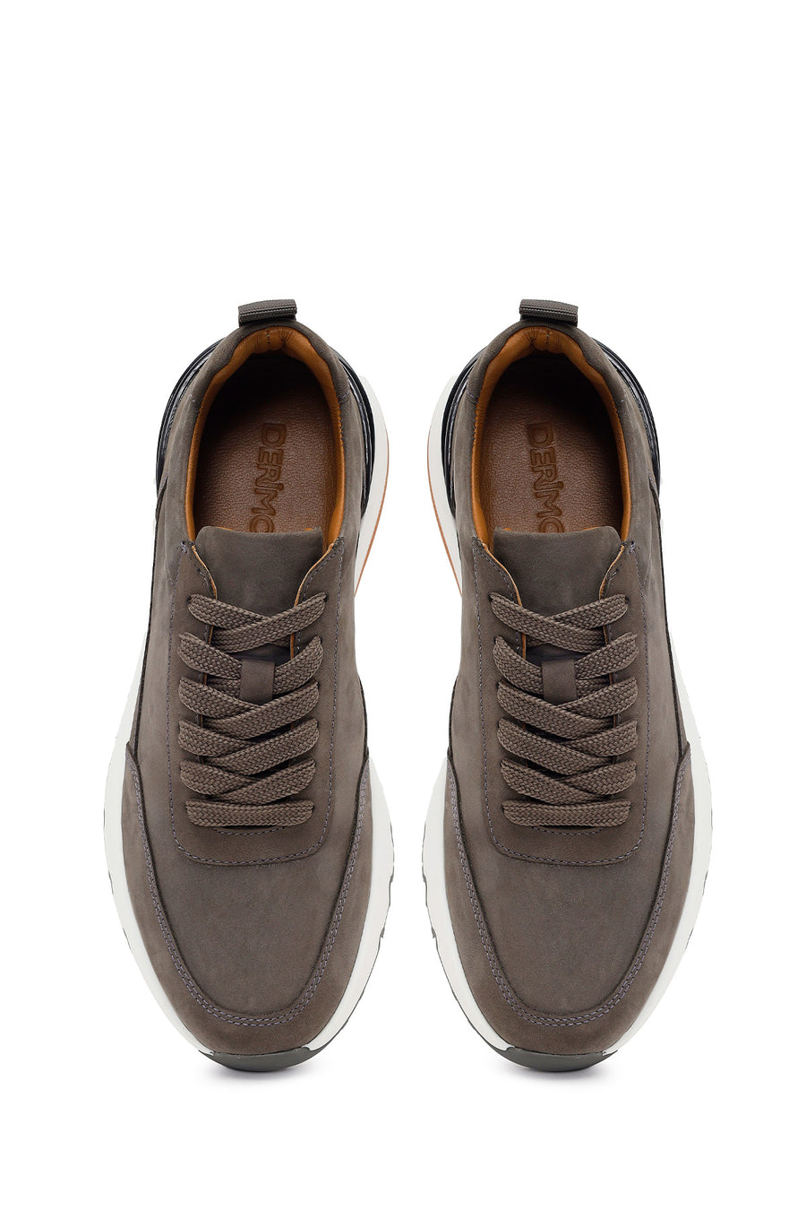 Erkek Gri Bağcıklı Kalın Tabanlı Nubuk Deri Casual Sneaker
