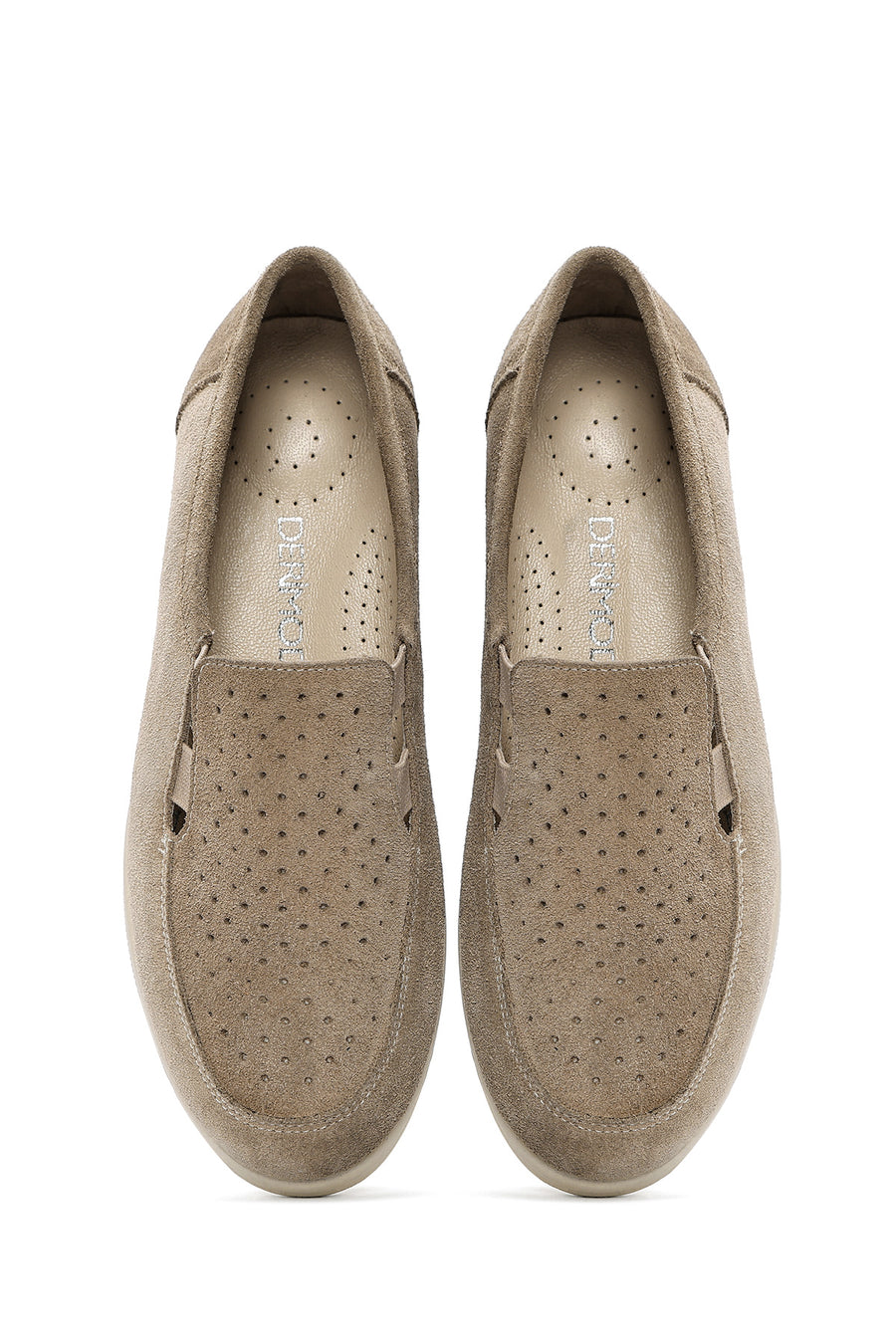 Kadın Bej Dolgu Topuklu Süet Deri Comfort Loafer