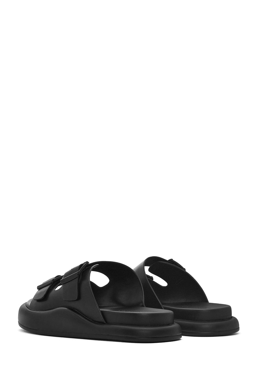 Men's Black Buckled Leather Slippers