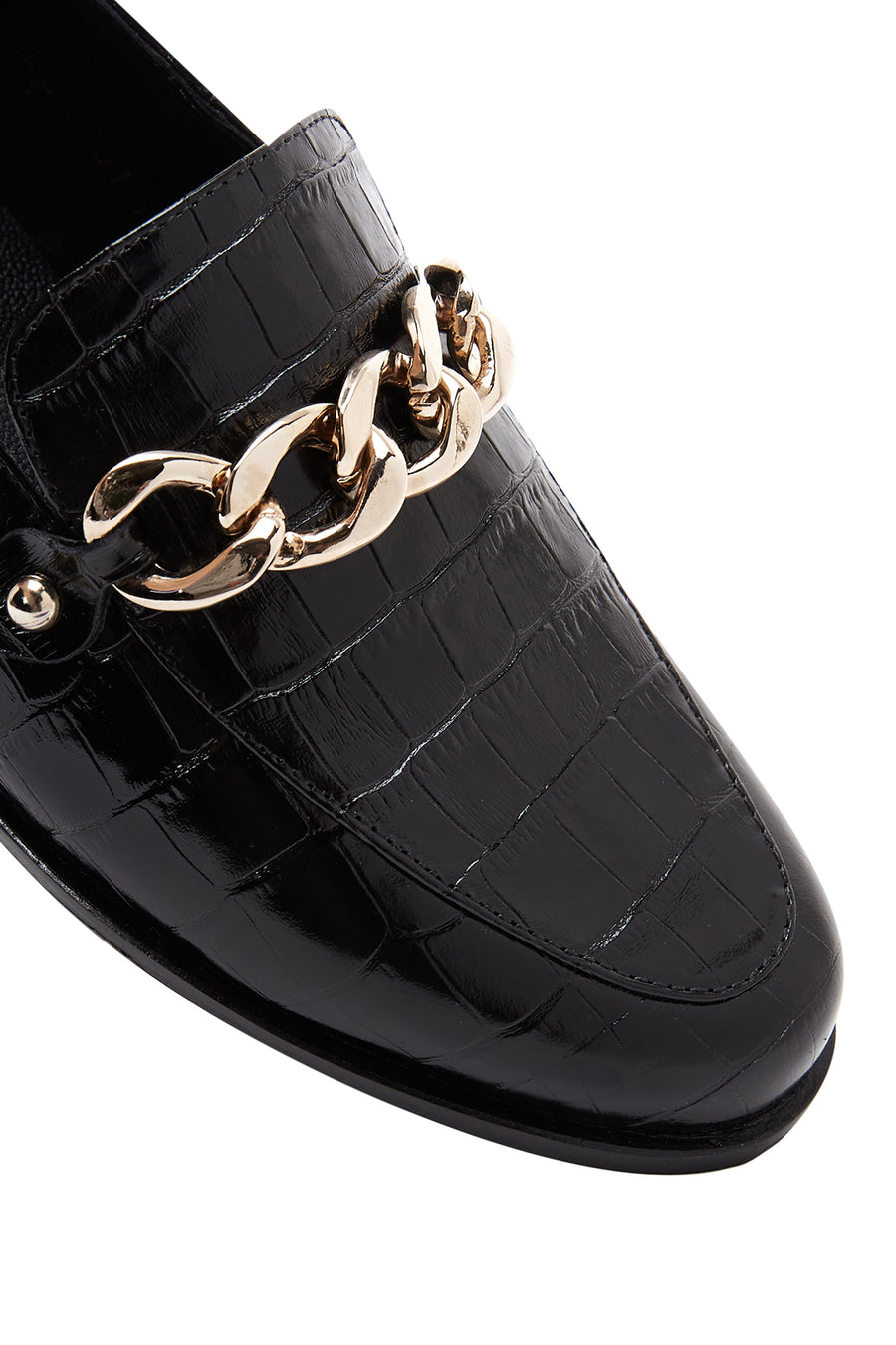 Kadın Siyah Deri Kroko Klasik Loafer