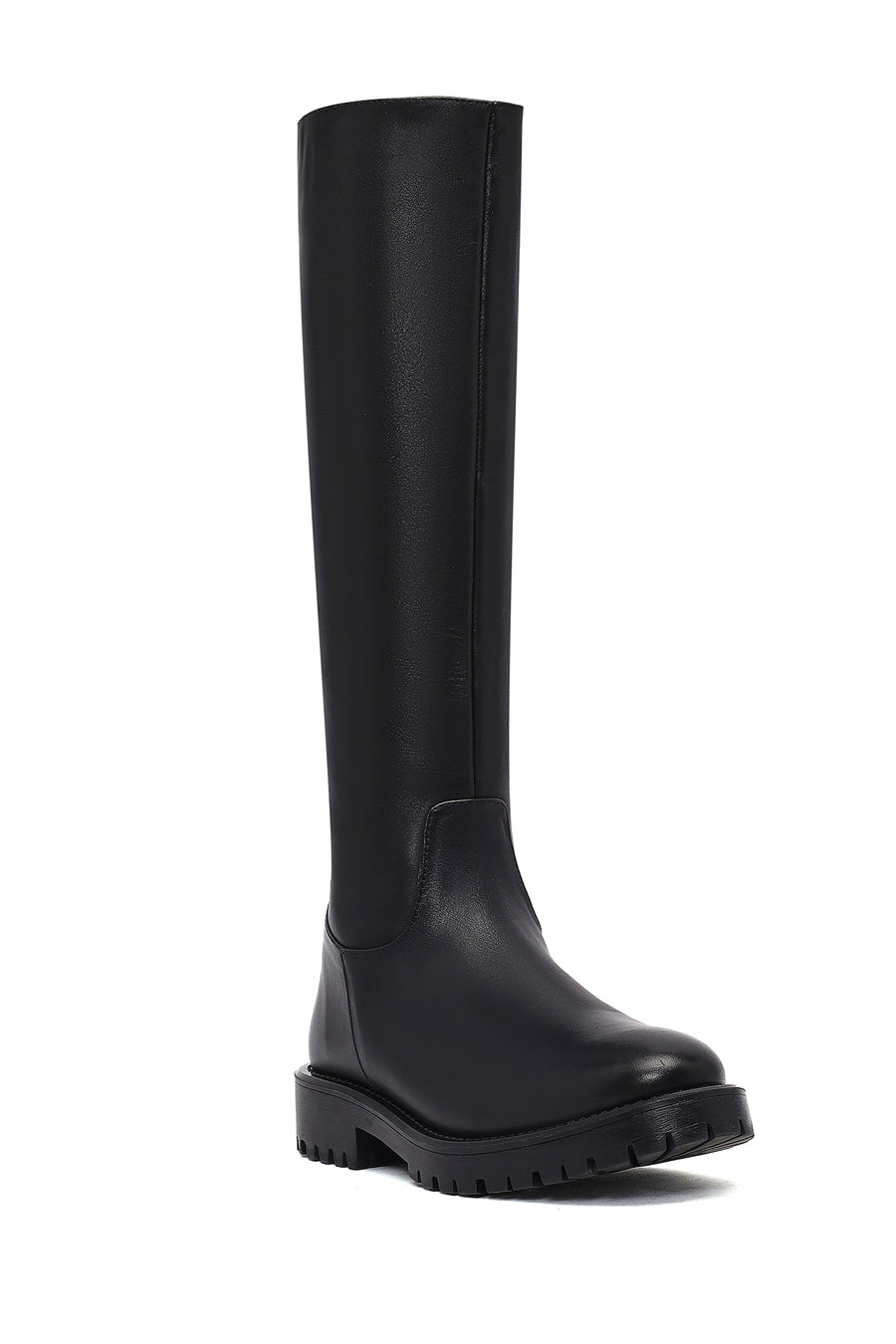 Woman Black Zippered Leather Boot