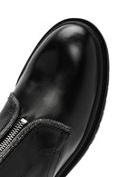 Women's Black Zippered Stoned Leather Combat Boots | Derimod