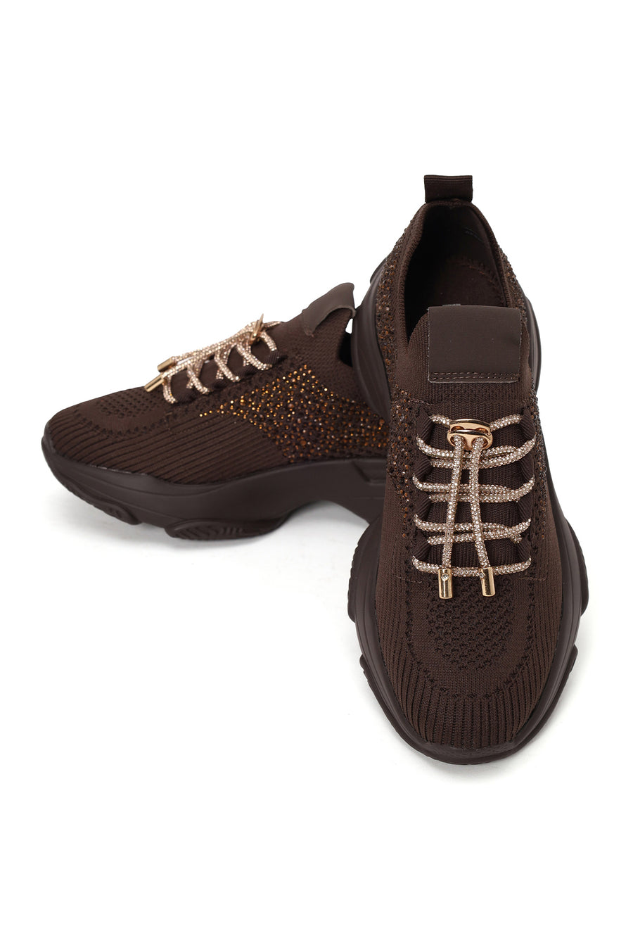 Derimod Zero Woman Brown Lace-Up Fabric Sneaker with Stone Details