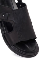 Male Black Nubuck Leather Sandals | Derimod