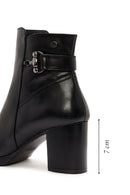 Woman Black Zippered Chunky Heels Leather Boat | Derimod