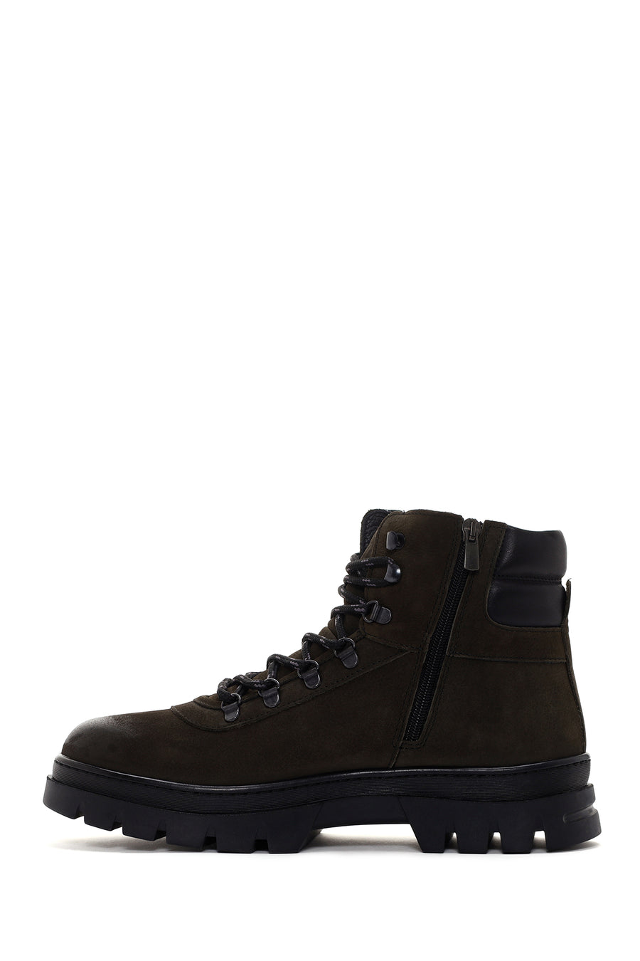 Men's Khaki Nubuck Leather Zippered Boots