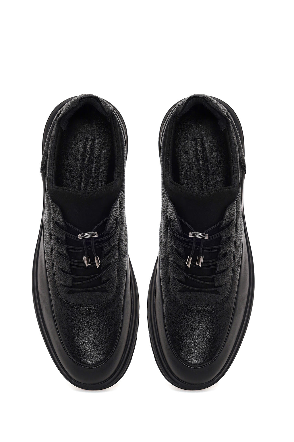 Erkek Siyah Bağcıklı Deri Casual Sneaker