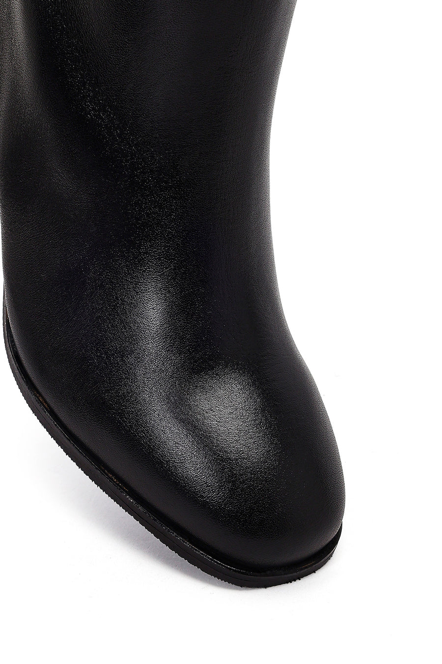 Women's Black Thick Heel Leather Boots