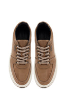Men's Beige Lace-Up Thick-Soled Nubuck Leather Sneakers | Derimod