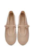 Woman Beige Net Buckled Ballerinas | Derimod