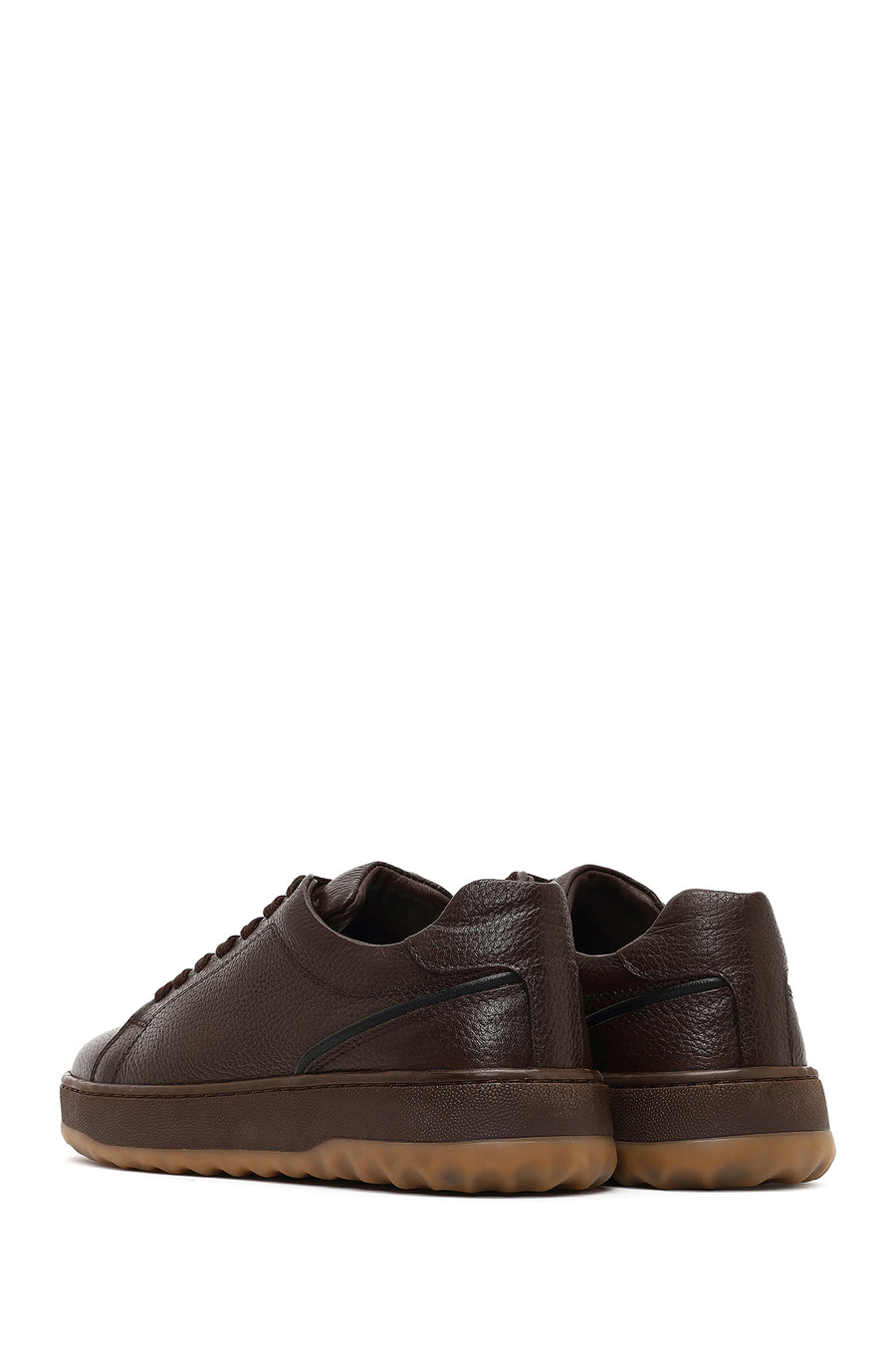 Erkek Kahverengi Bağcıklı Deri Sneaker
