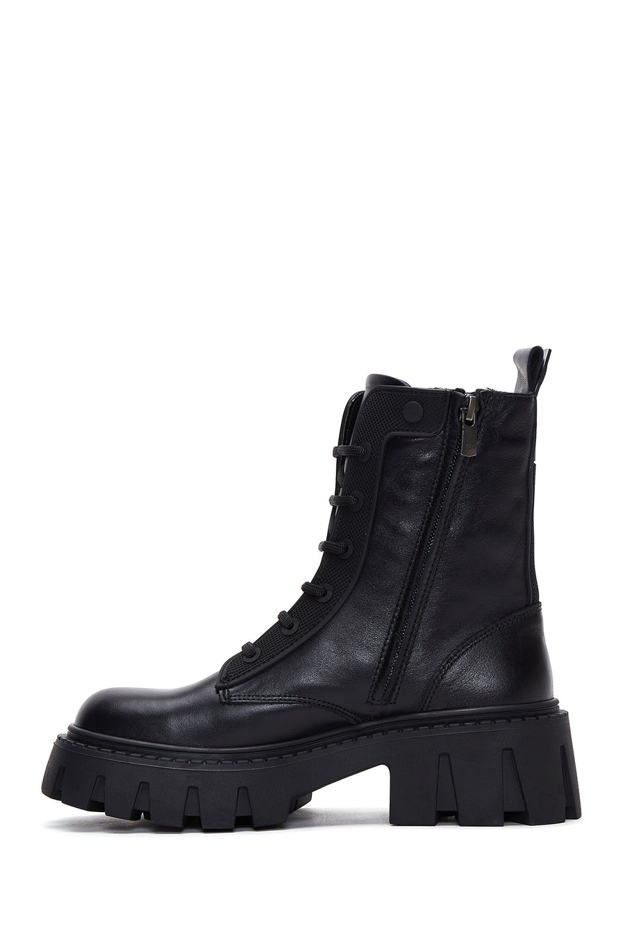 Women's Black Zippered Leather Boots
