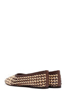Women's Brown Straw Leather Ballerina | Derimod