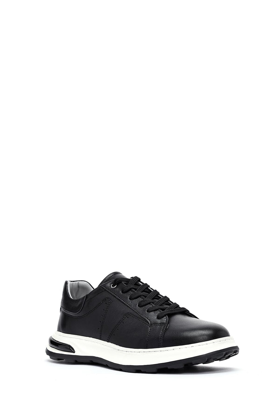 Men's Black Lace-up Thick-Sole Leather Sneaker