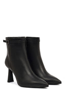Woman Black Zip Closure Heeled Leather Boots | Derimod