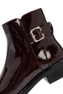 Women's Burgundy Zippered Patent Leather Boots | Derimod