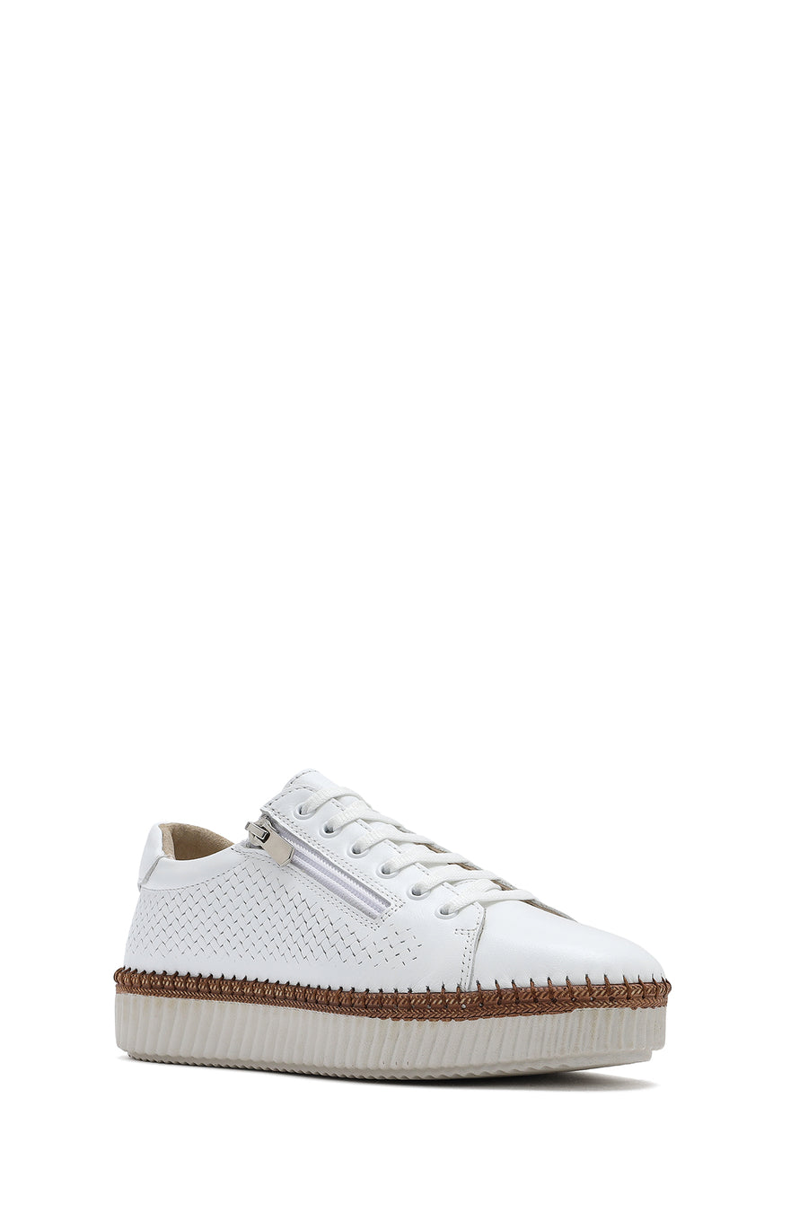 Woman White Lace-Up Leather Sneaker