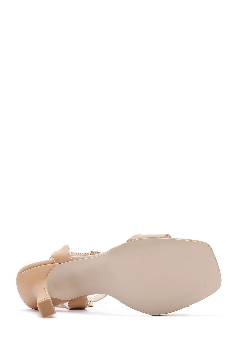 Women's Beige Ankle Strap Heel Sandals