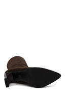 Woman Brown Zip Closure Heeled Suede Boot | Derimod