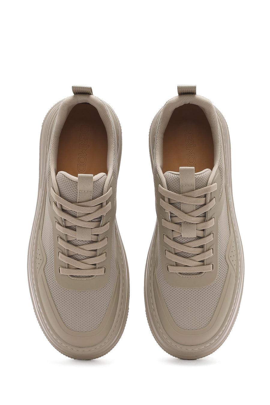 Erkek Bej Bağcıklı Kalın Tabanlı Sneaker