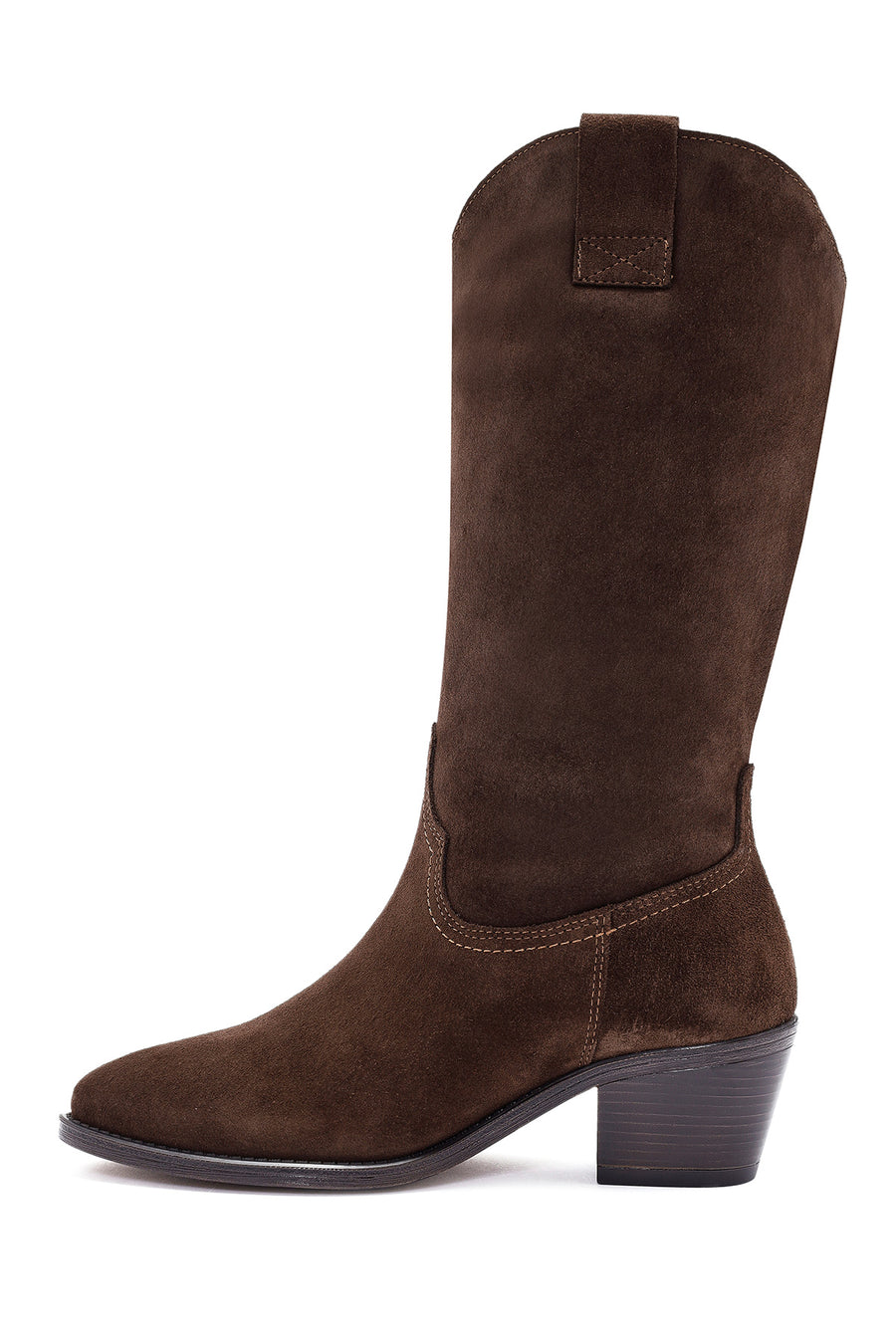 Women's Brown Chunky Heel Suede Leather Cowboy Boots