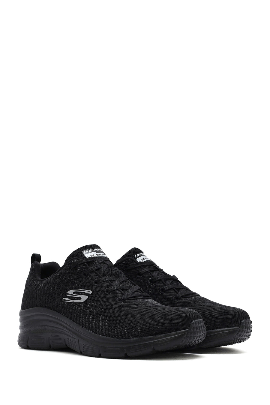 Skechers Women's Black Fashion Fit Lace-Up Thick Sole Fabric Sneakers