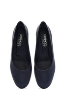 Women's Navy Blue Short Chunky Heeled Leather Shoes | Derimod