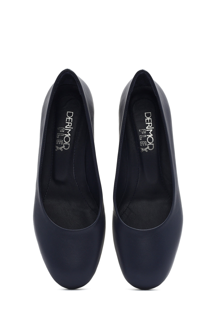 Women's Navy Blue Short Chunky Heeled Leather Shoes