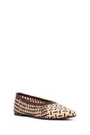 Women's Brown Straw Leather Ballerina | Derimod