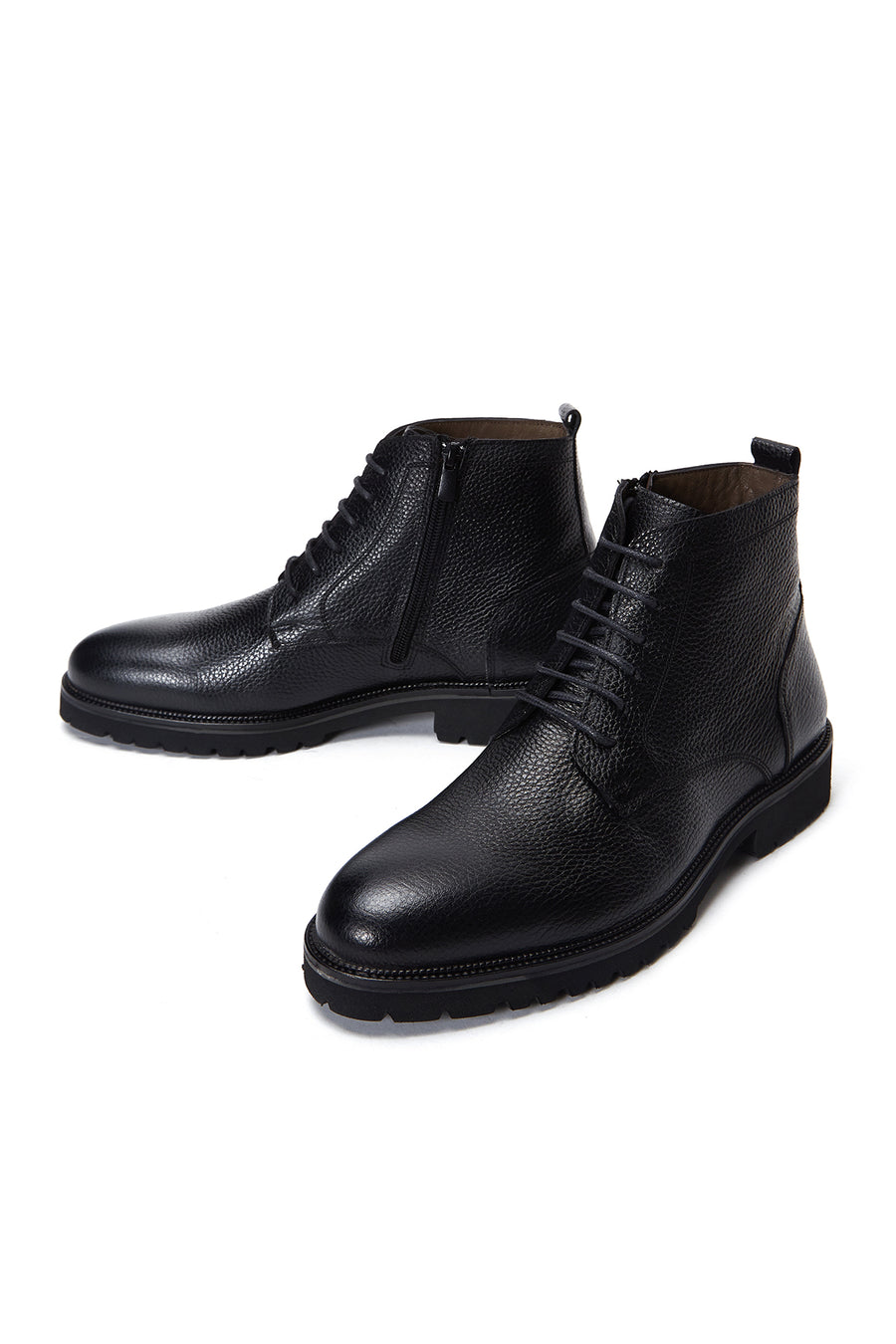 Men's Black Lace-Up Leather Zippered Casual Boots