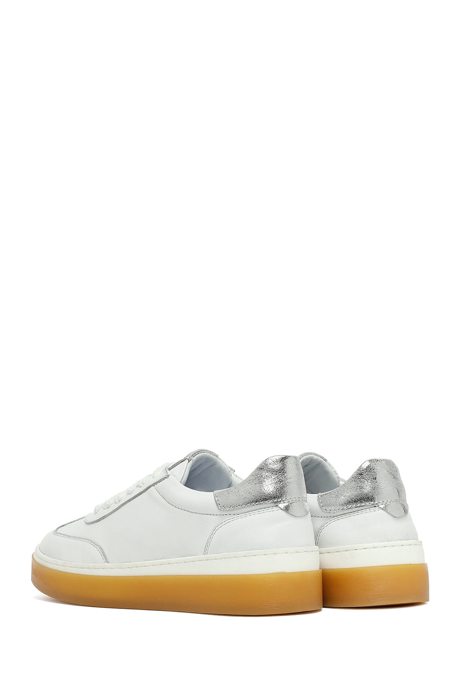 Woman White Laced Leather Sneakers