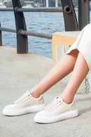 ACBC x Derimod Women's Cream Lace-Up Chunky Sole Sneakers | Derimod
