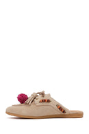 Woman Beige Tassel Suede Mule Slipper | Derimod